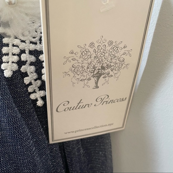 NWT Couture Princess White Satin and Blue Sparkle Formal Party Dress Sz: Girls 5 - Picture 5 of 12